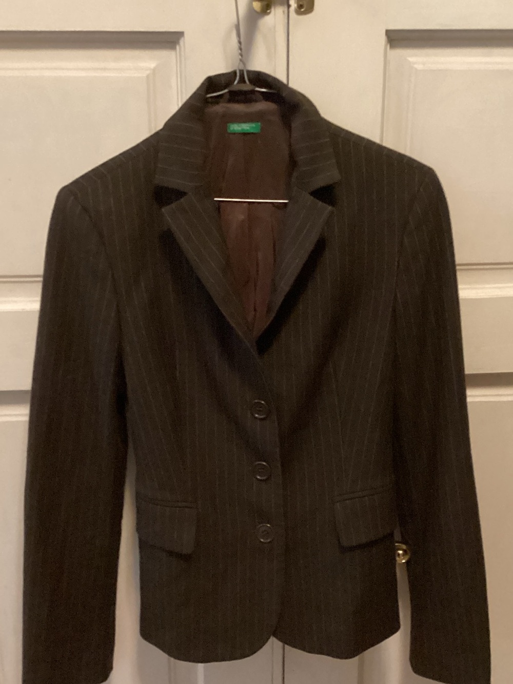 United Colors Of Benetton Women's Brown Pinstripe Blazer